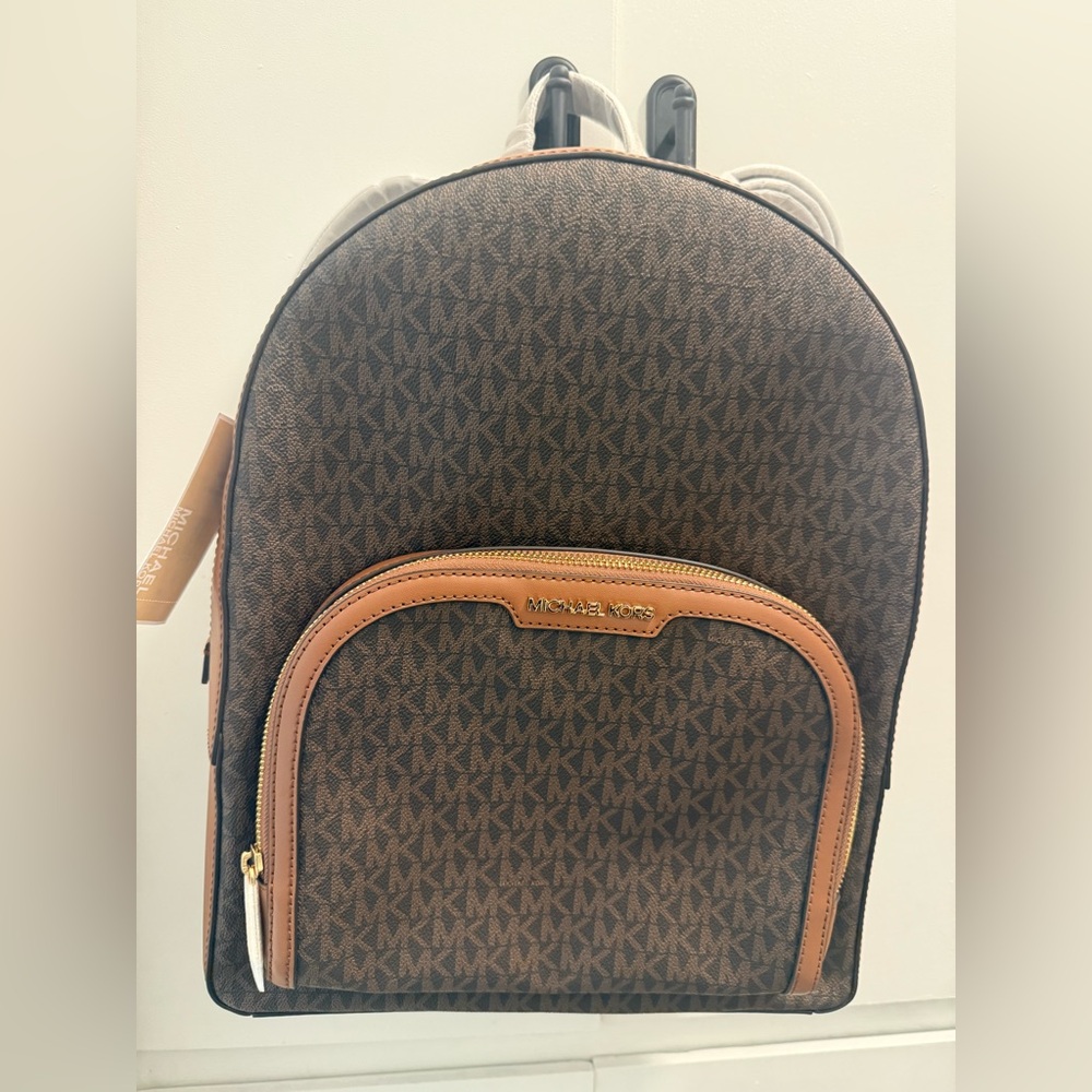 NWT Michael Kors Jaycee Large Backpack-Brown MK Signature‎ Logo Print New w/Tags